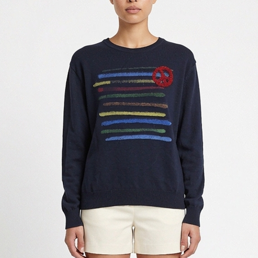Auth! Love Moschino Peace-sign Intarsia Knit Jumper Sweater